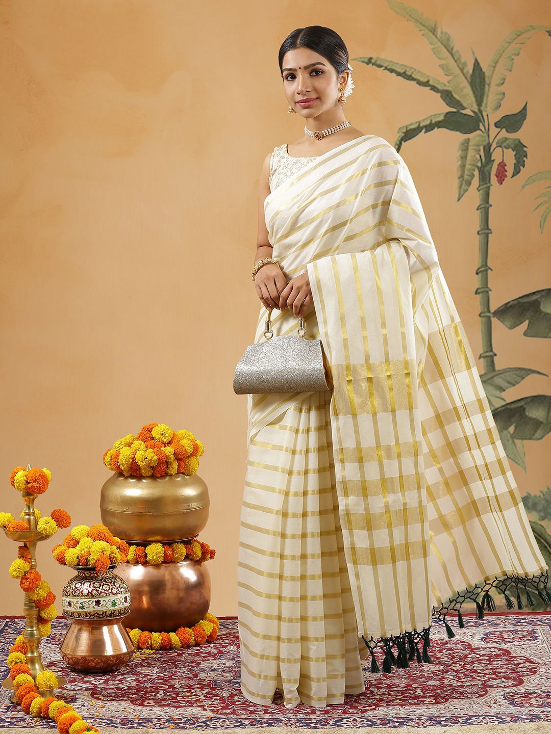 

Kalyan Silks Woven Design Pure Cotton Kasavu Saree, Off white