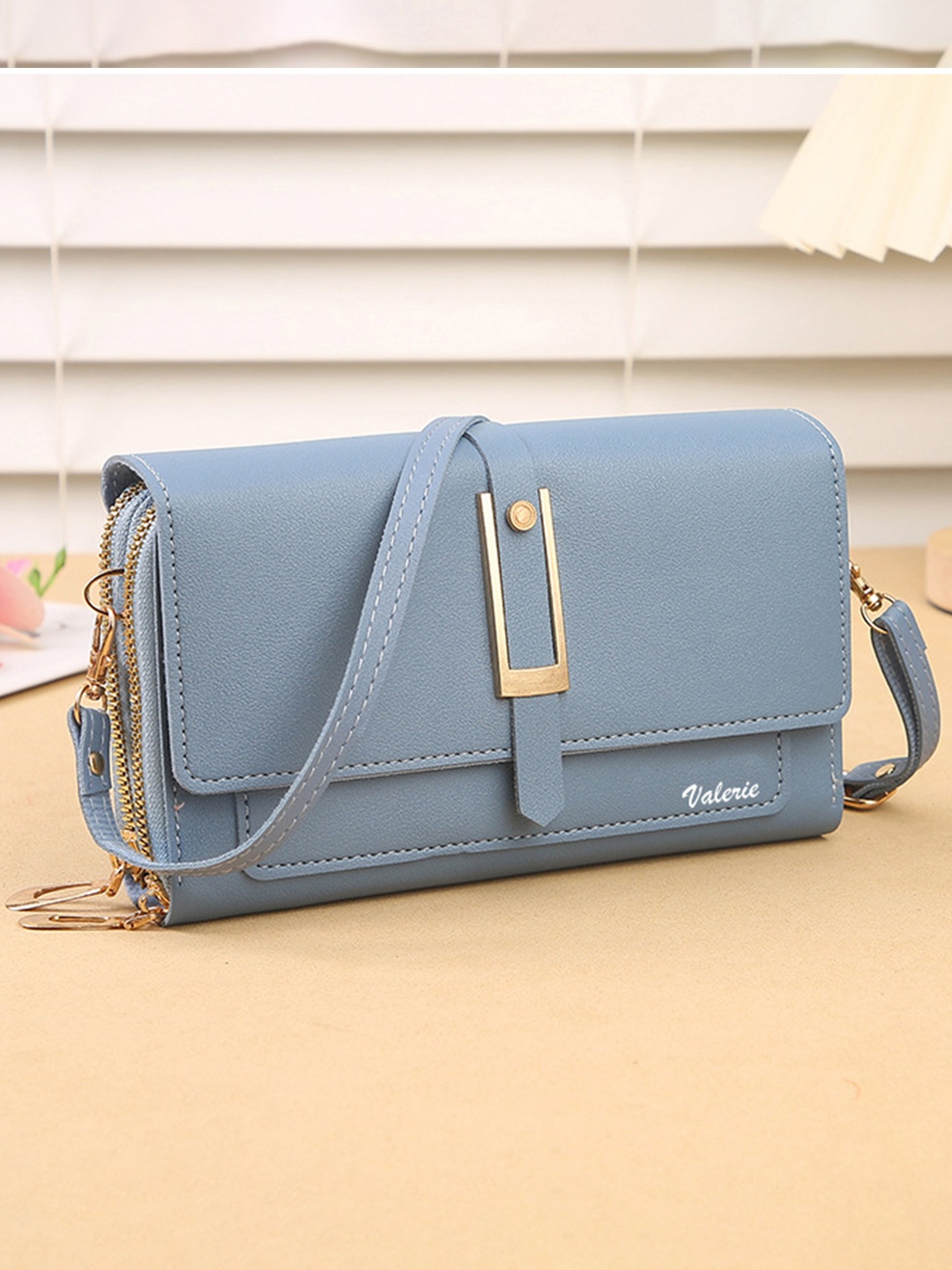 

VALERIE Solid Structured Sling Bag, Blue