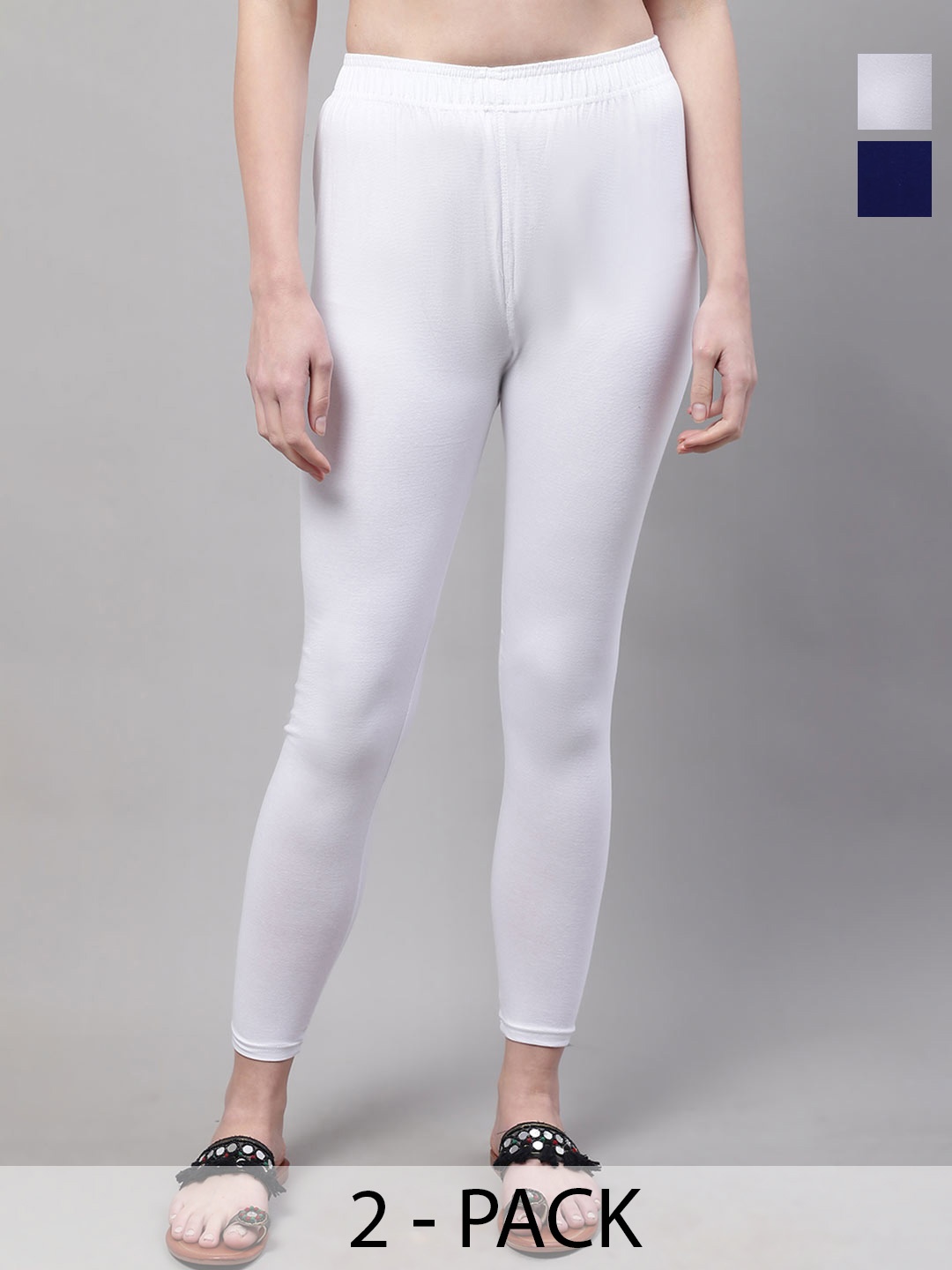 

Valles365 by S.C. Women Pack Of 2 Cotton Mid-Rise Ankle-Length Leggings, White