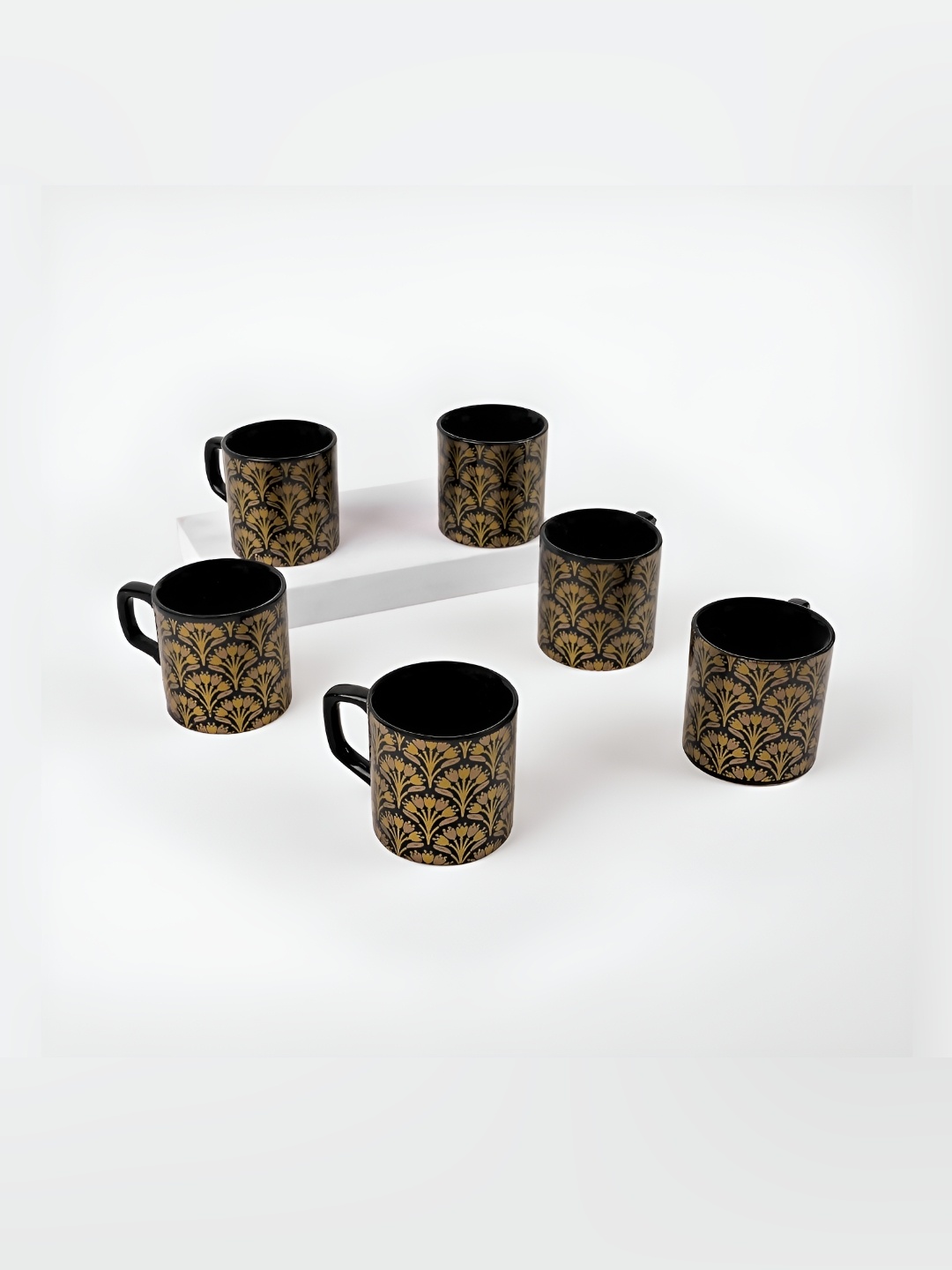 

Storepedia Black & Gold-Toned 6 Piece Textured Ceramic Matte Cups Set of Cups and Mugs