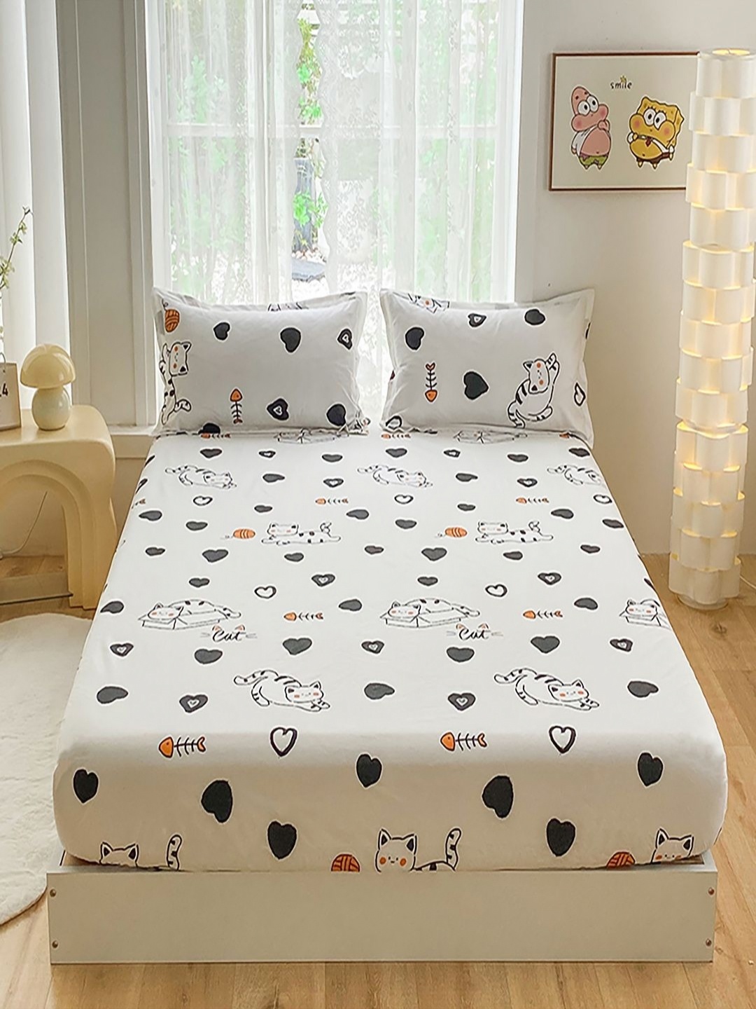 

JC HOME White & Black Conversational Printed 140 TC King Bedsheet Set 1.8 m x 2.0 m