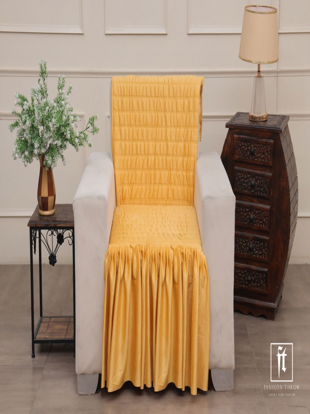 

Fashion Throw Yellow Self Design Velvet 1 Seater Sofa Cover