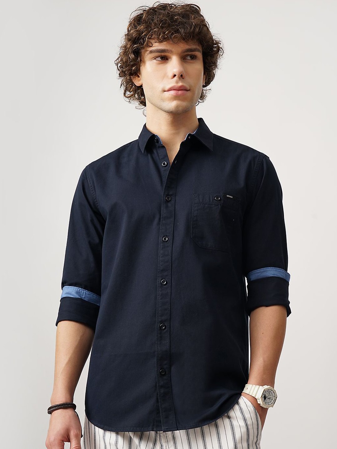 

Genoa Men Classic Slim Fit Opaque Casual Shirt, Navy blue
