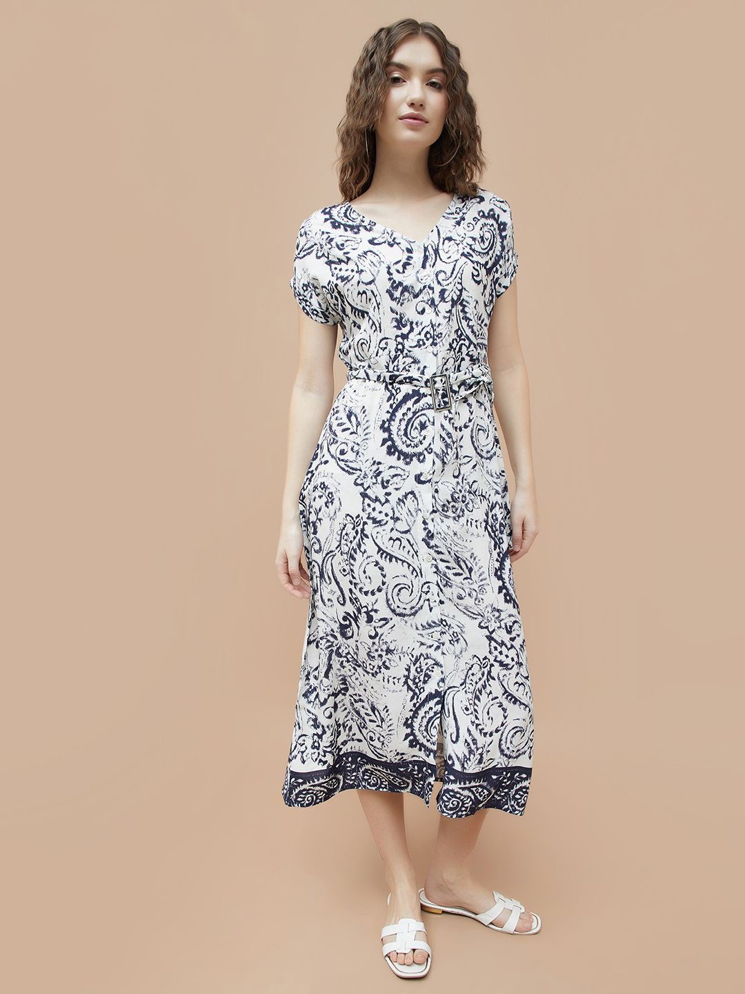 

Fame Forever by Lifestyle Women Ethnic Motifs Print Short Sleeves A-Line Maxi Dress, Off white