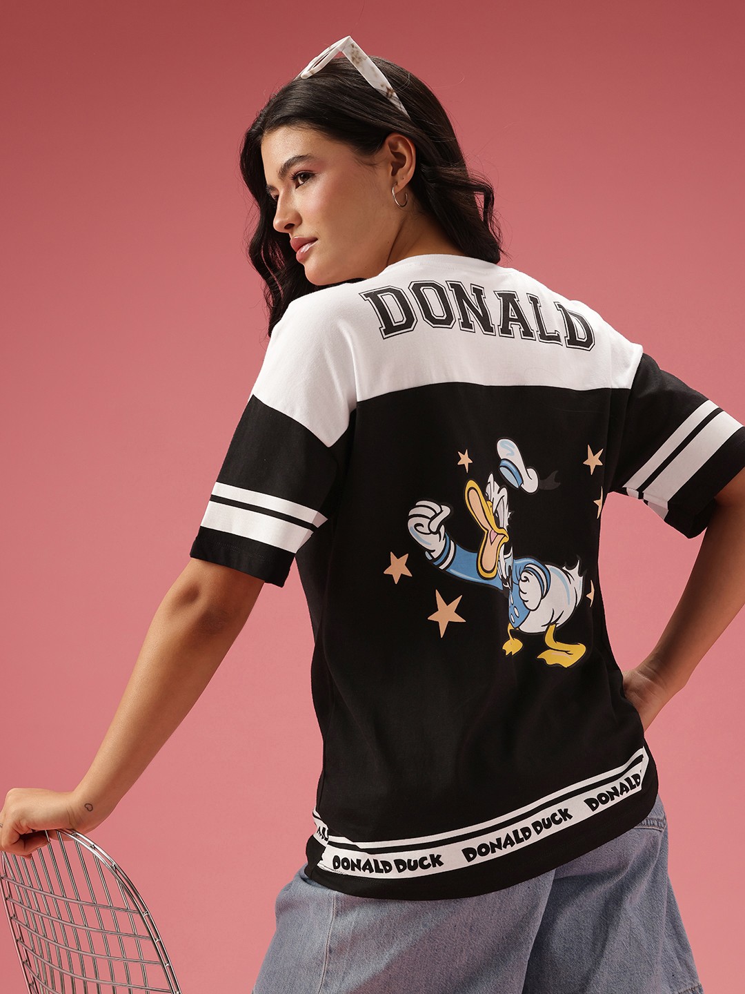 

DressBerry Relaxed Fit Donald Duck Graphic Pure Cotton T-shirt, Black