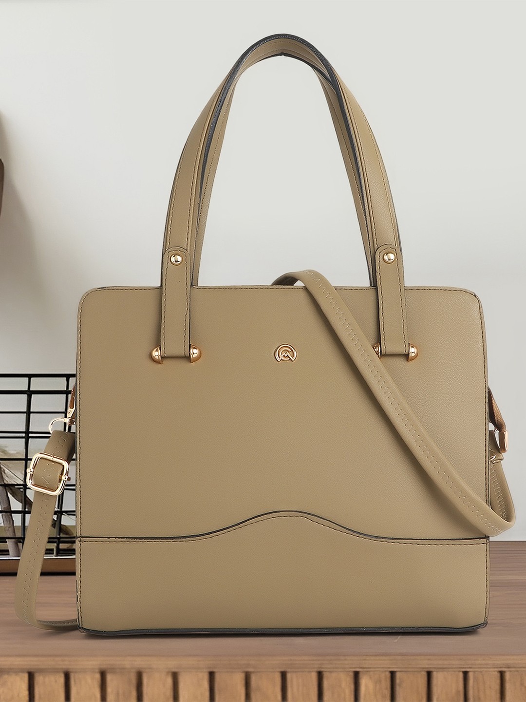 

Martucci Structured Shoulder Bag with Applique, Beige