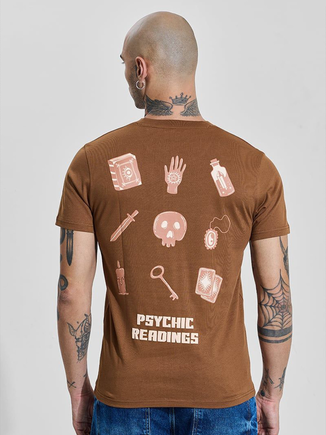 

Snitch Men Graphic Printed Round Neck Cotton Slim Fit T-shirt, Brown