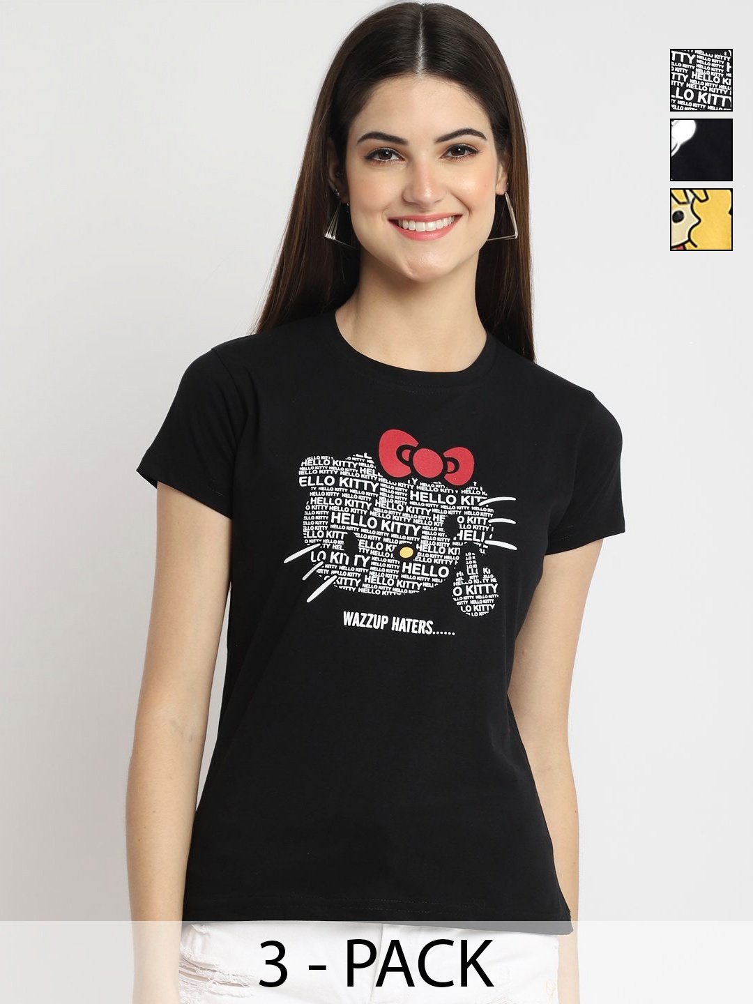 

Dreambe Pack Of 3 Typography Printed Cotton T-shirt, Black