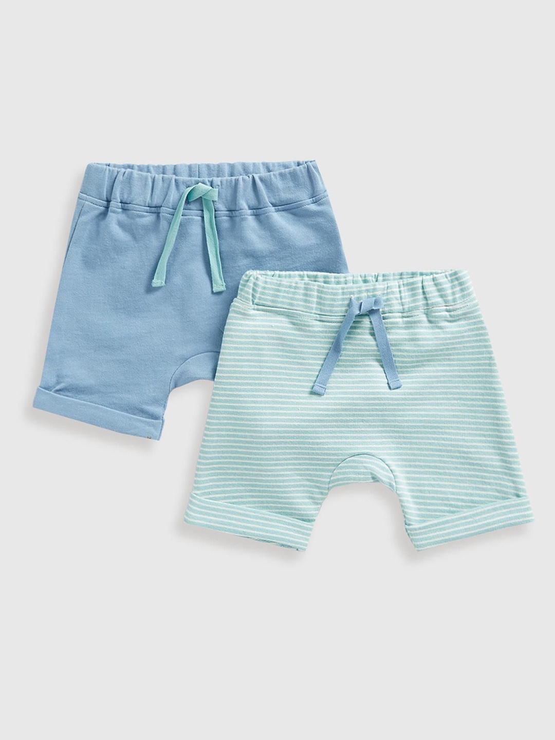 

mothercare Boys Pack of 2 Mid-Rise Pure Cotton Shorts, Blue