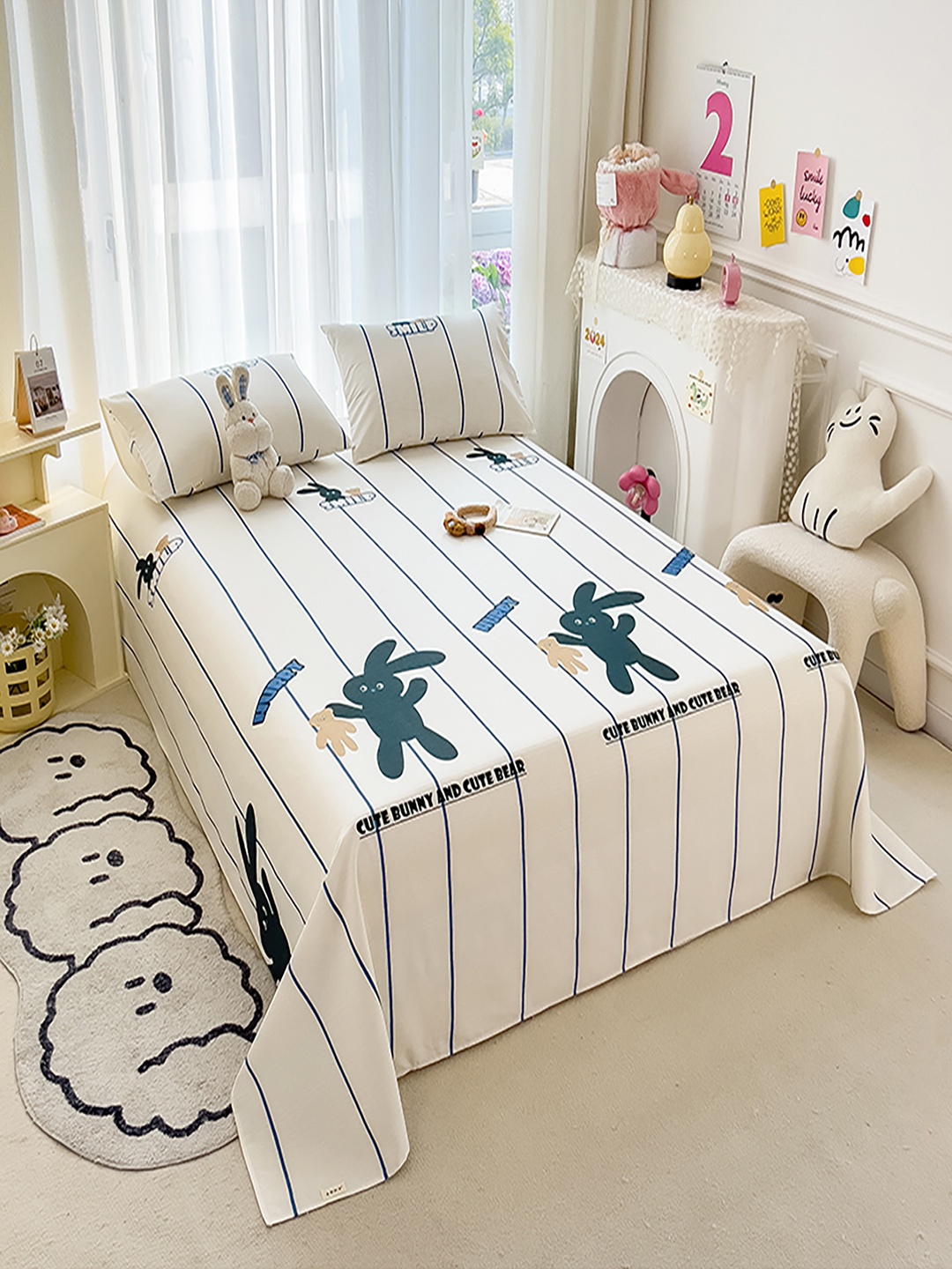 

JC HOME White & Green Ethnic Motifs 140 TC King Bedsheet with 2 Pillow Covers