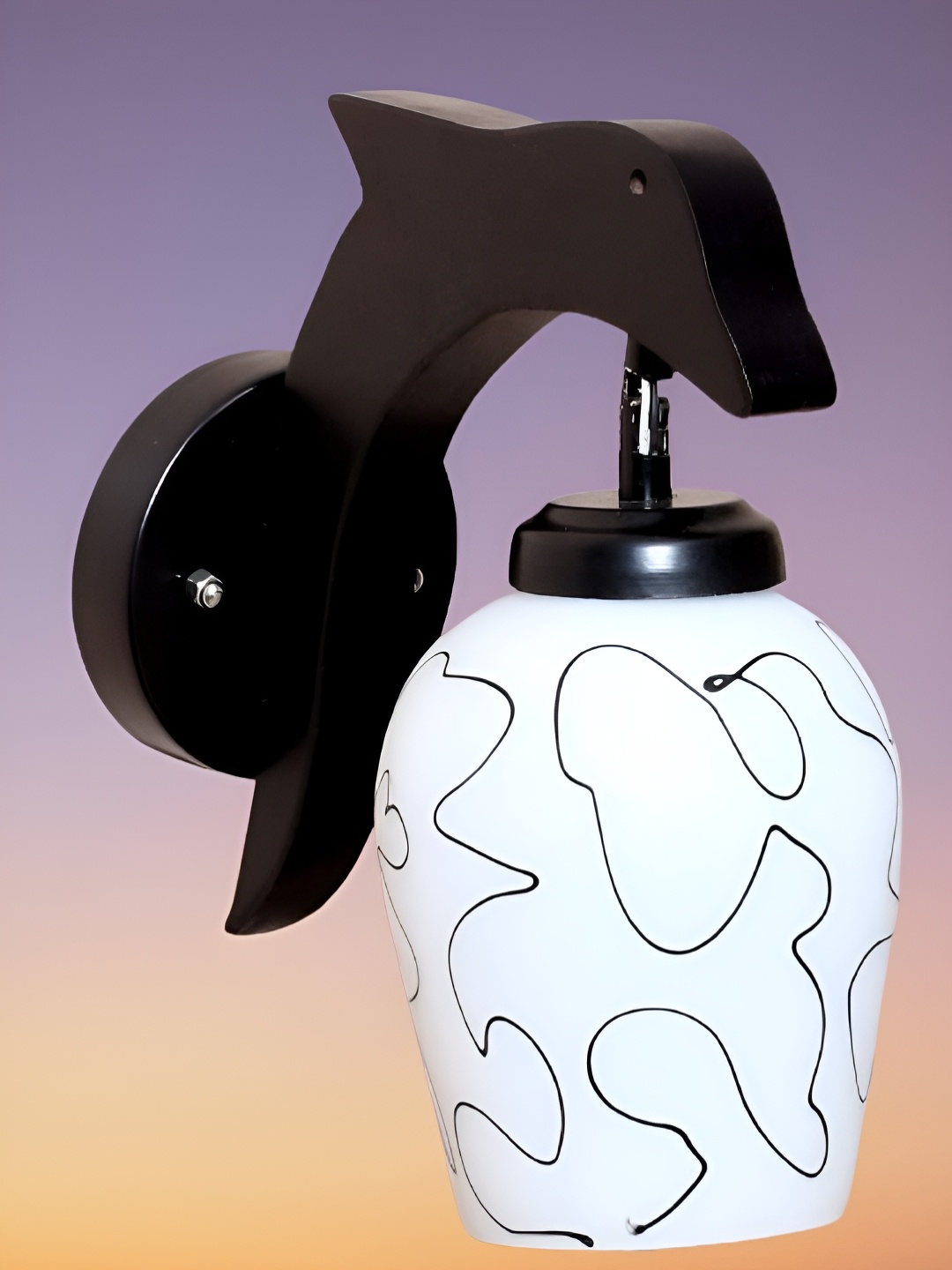 

KINIS Black & White Abstract Printde Wooden Quirky Wall Lamp