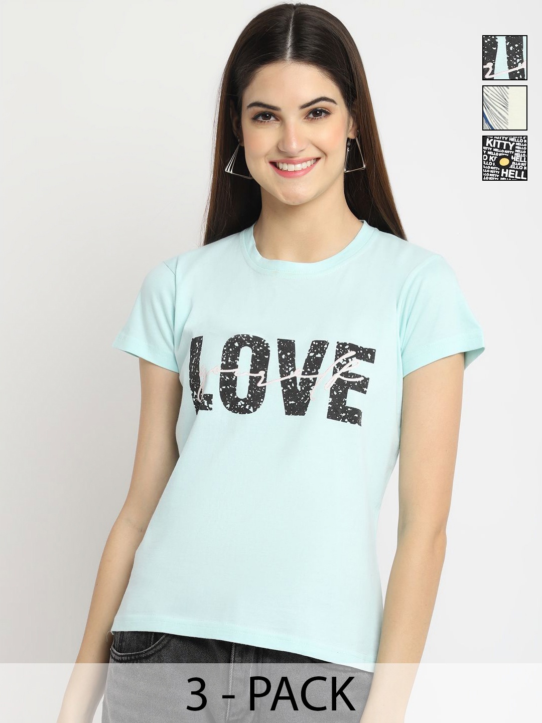 

Dreambe Women Pack Of 3 Graphic Printed Cotton T-shirts, White