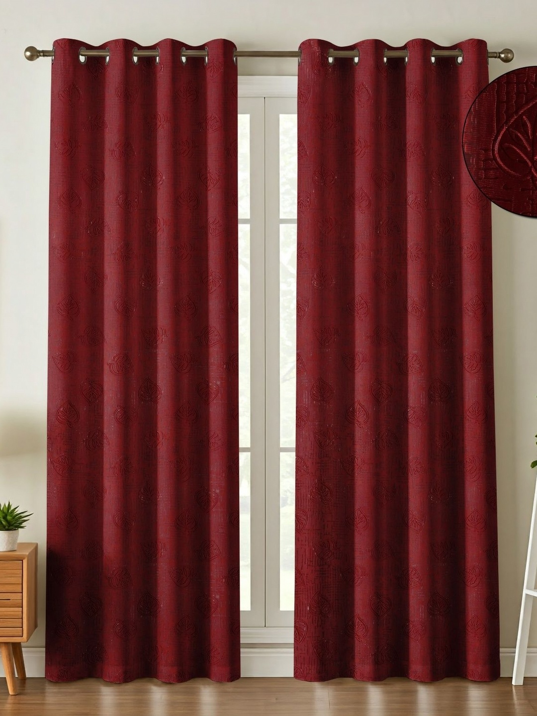 

Galaxy Home Decor Maroon Set of 2 Floral Room Darkening Long Door Curtain