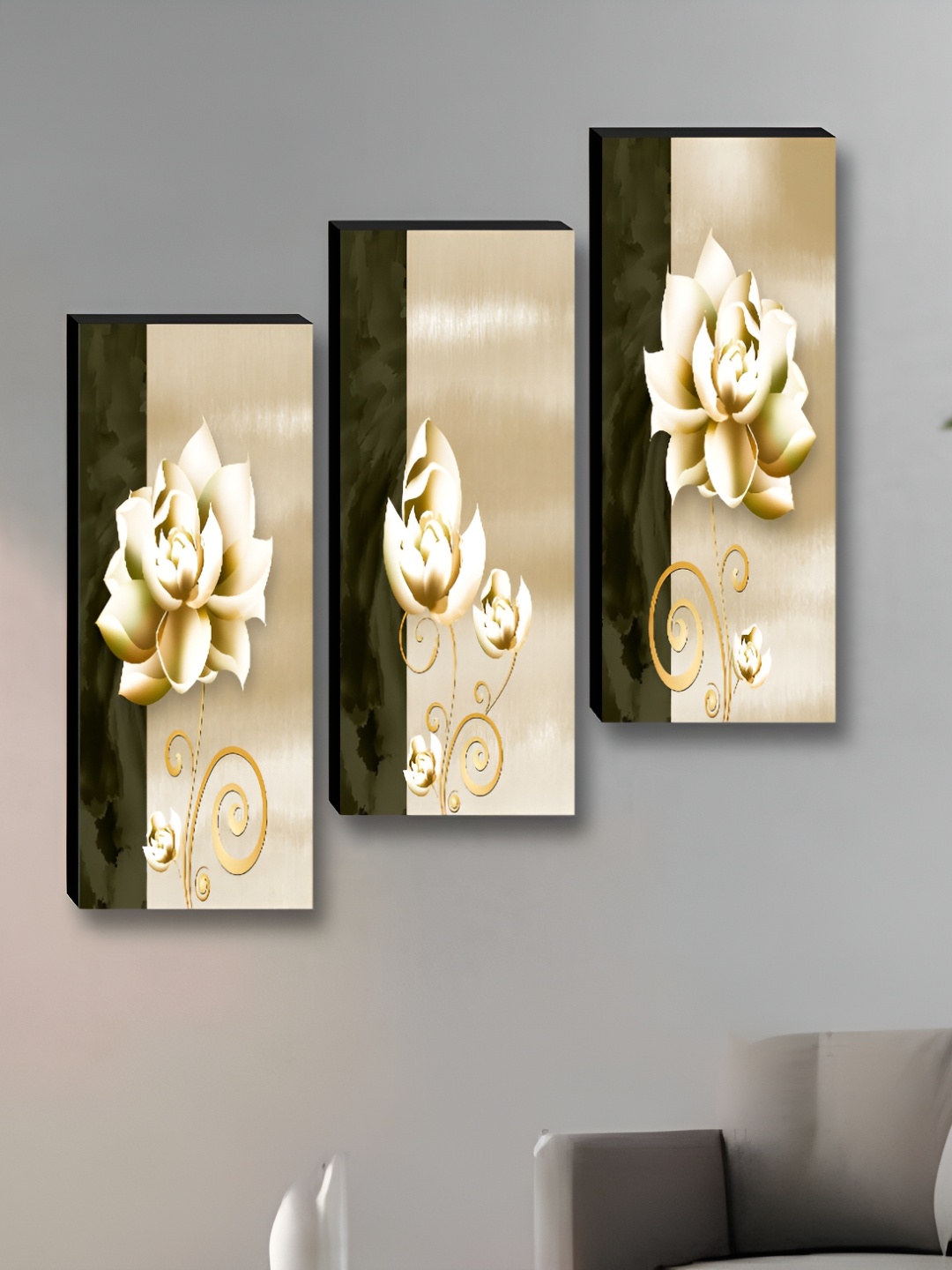 

Myntra Elegant Homes Beige & Green 3 Pieces Flower Printed Wooden Wall Paintings