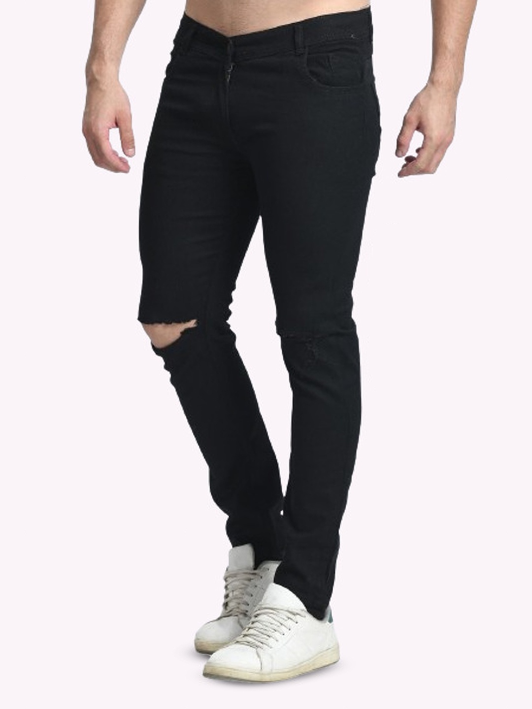 

COMFITS Men Classic Regular Fit Slash Knee Stretchable Jeans, Black