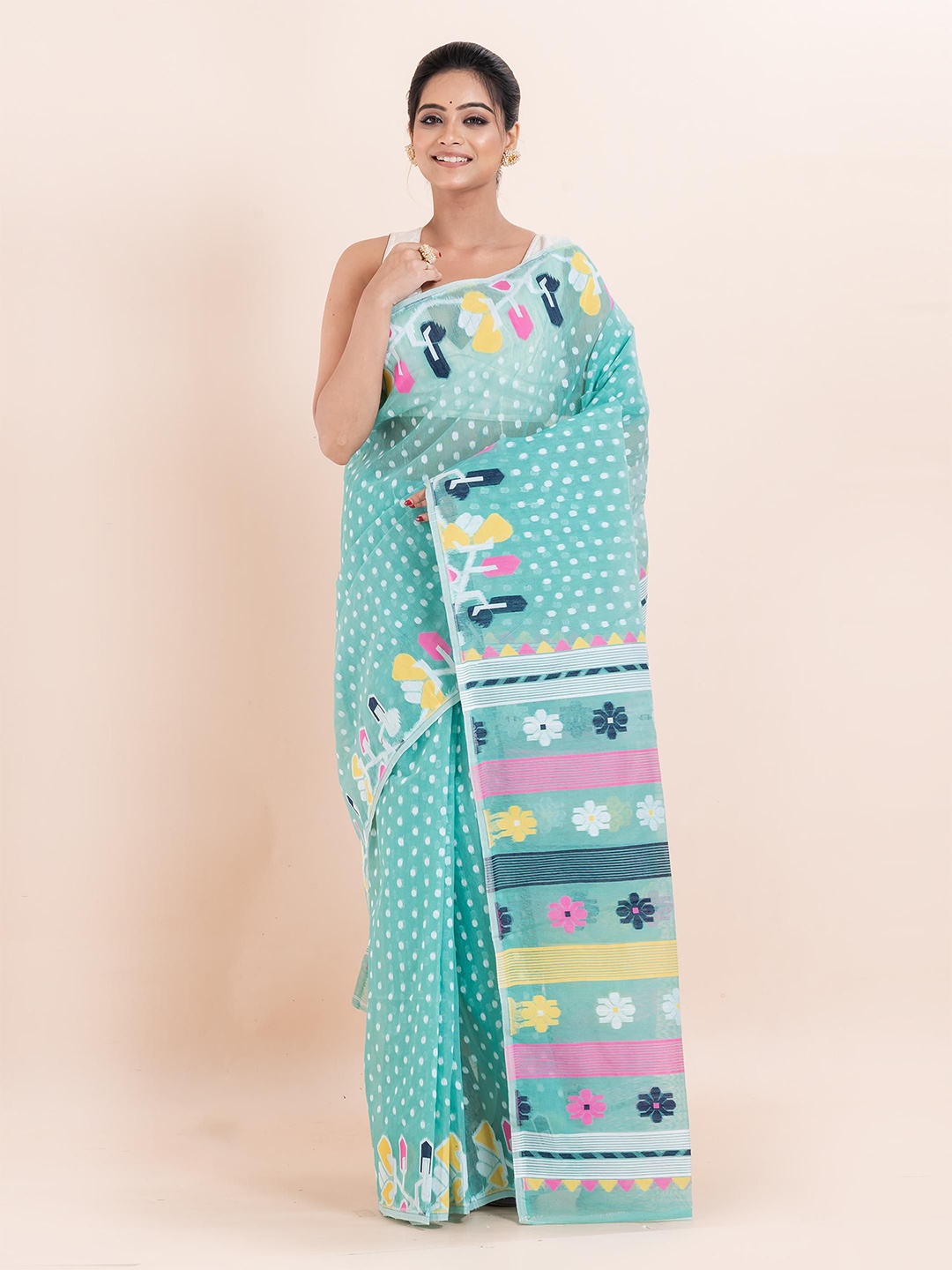 

PUKU Ethnic Motifs Jamdani Saree, Blue