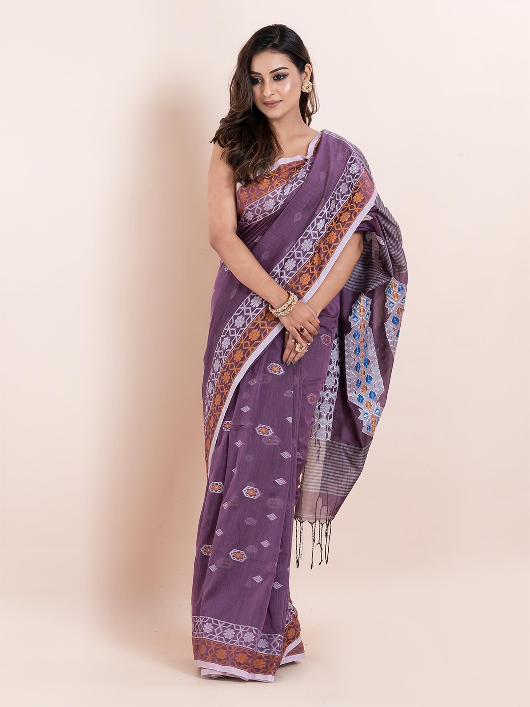 

PUKU Ethnic Motifs Woven Design Pure Cotton Saree, Mauve