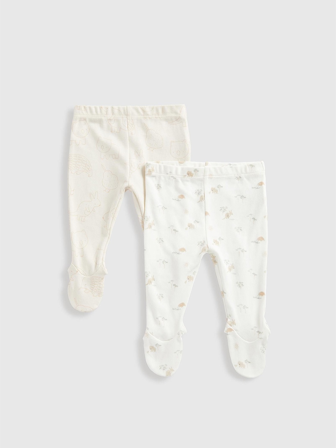 

Mothercare Infant Kids Pack Of 2 Printed Pure Cotton Ankle-Length Leggings, White