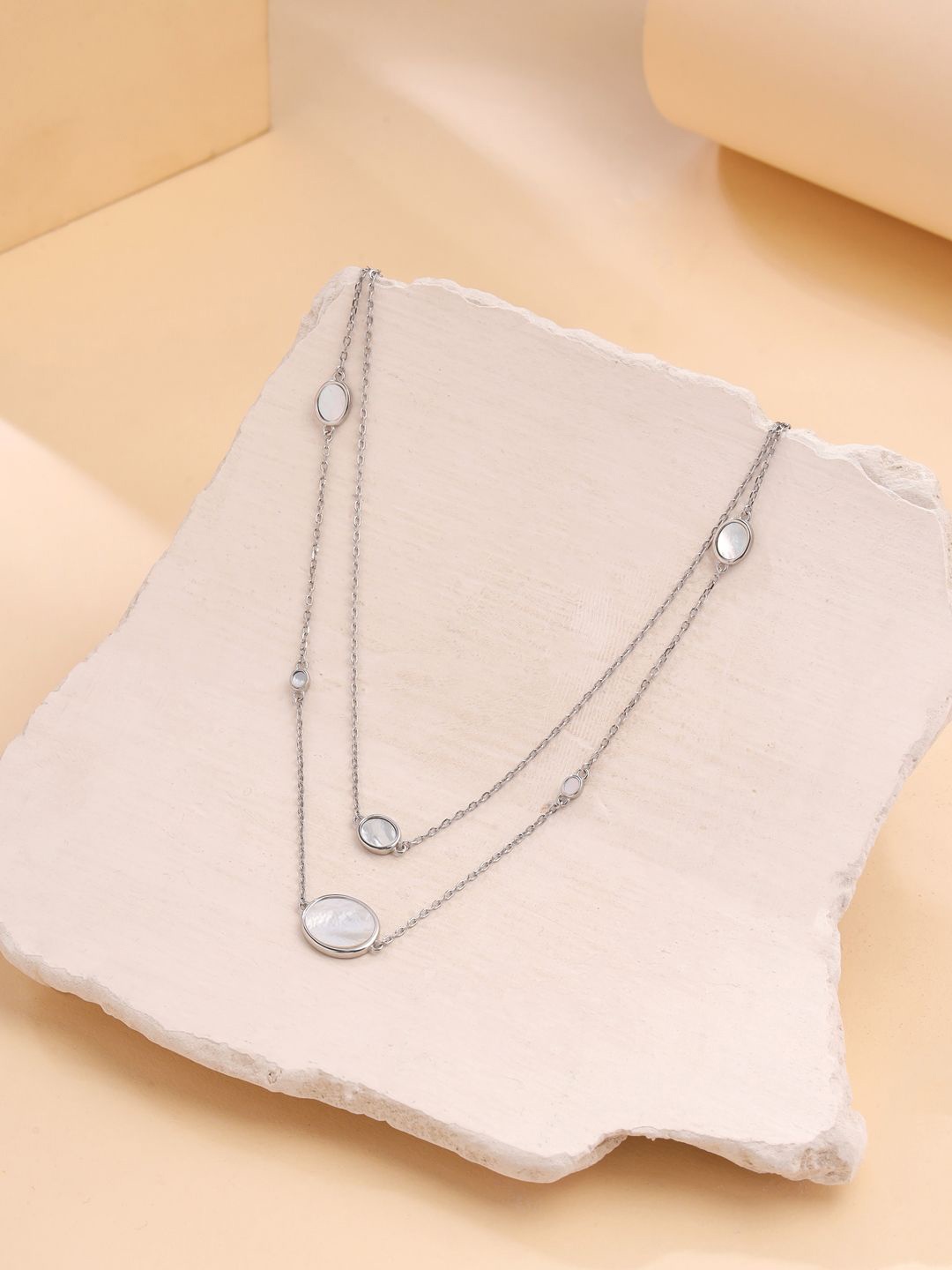 

Kicky And Perky 925 Sterling Silver Silver-Plated Pearls Studded Layered Chain