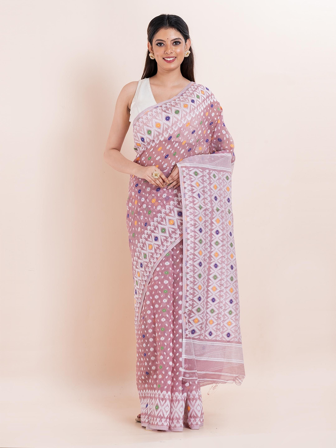 

PUKU Woven Design Jamdani Saree, White