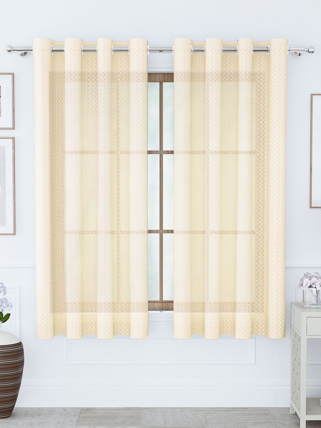 

Story@home Serene Cream-Coloured 2 Pieces Abstract Printed Sheer Window Curtains