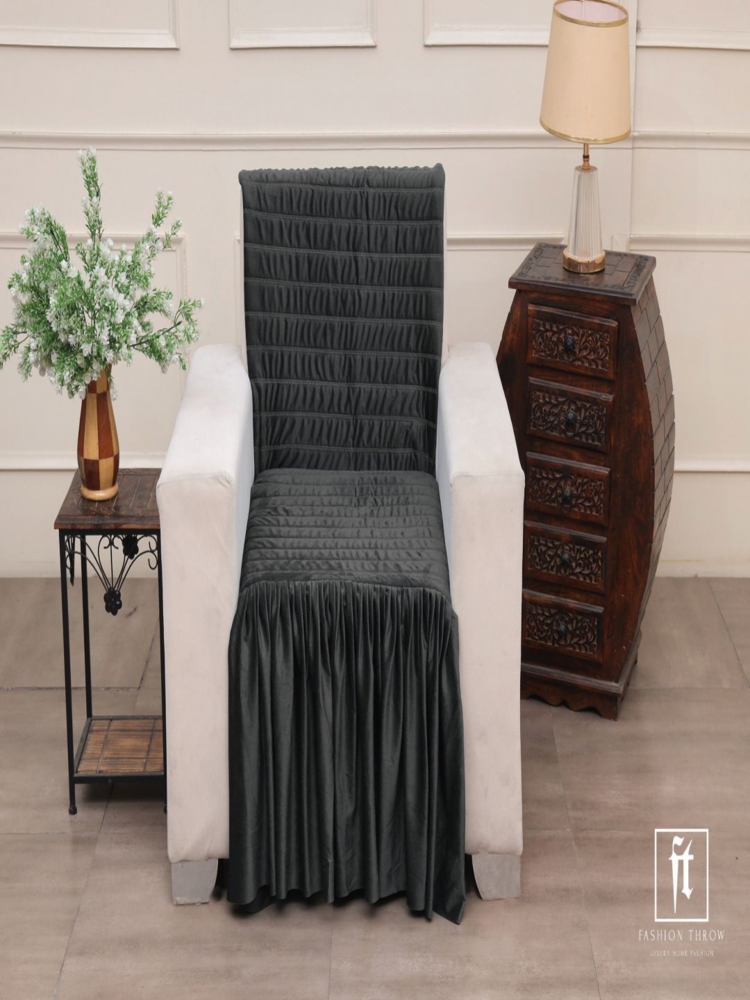 

Fashion Throw Grey Self Design Velvet 1 Seater Sofa Cover