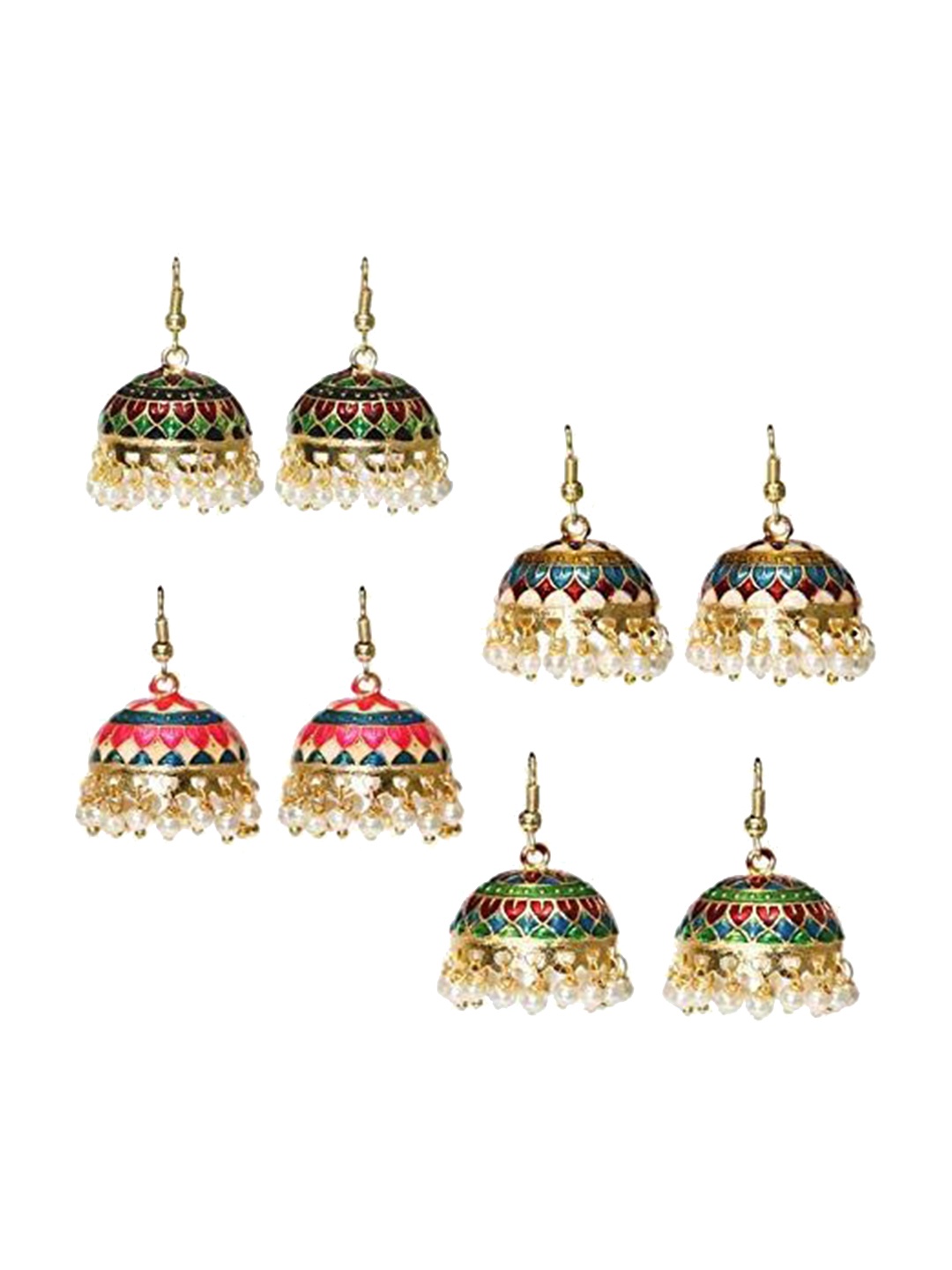 

ADORN Set Of 4 Gold-Plated Dome Shaped Meenakari Jhumkas