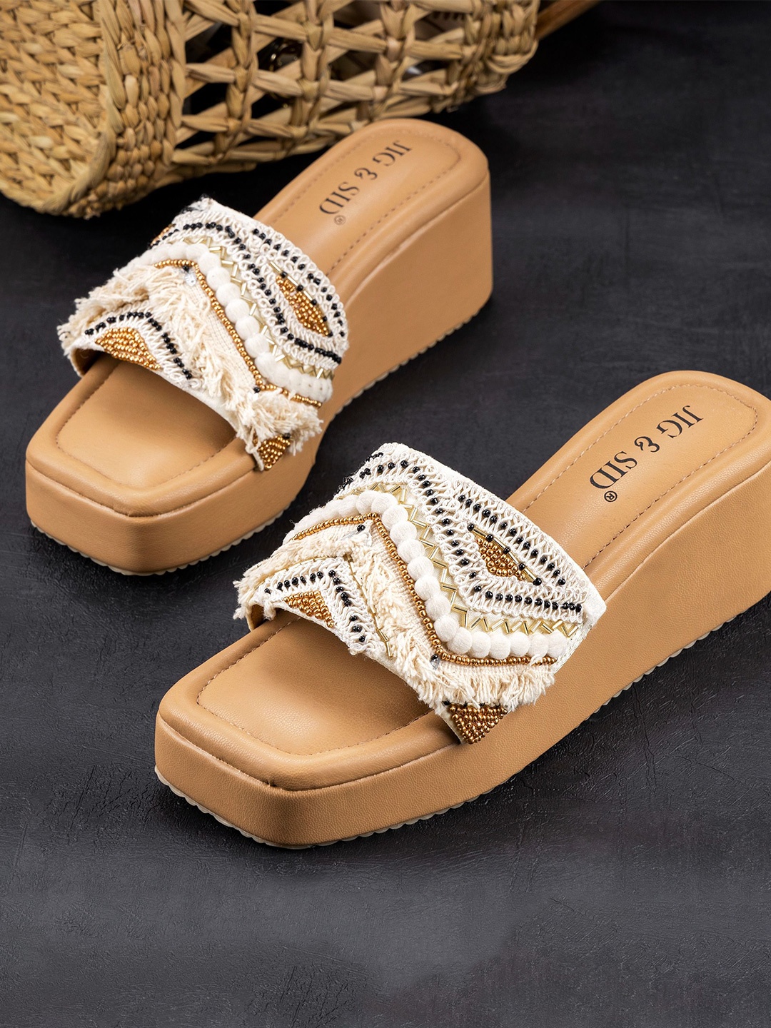 

TAYDOL Embellished Wedge Heel Sandals, Brown