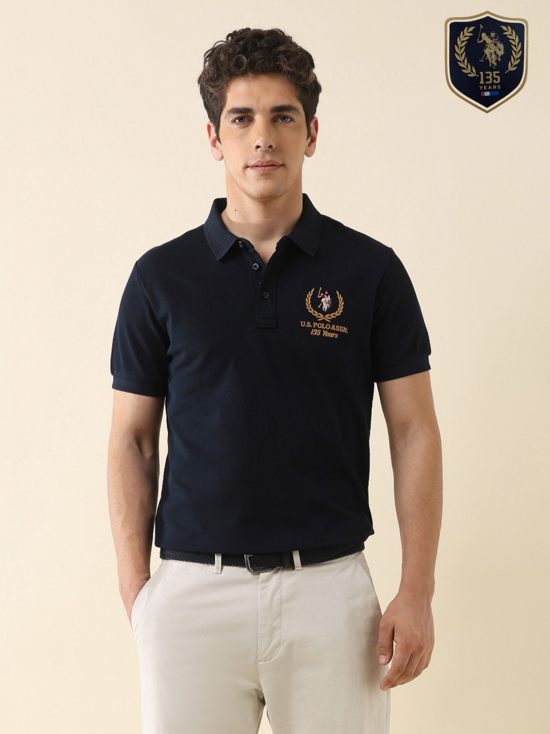

U.S. Polo Assn. Men Solid Polo Collar Cotton Slim Fit T-shirt, Navy blue