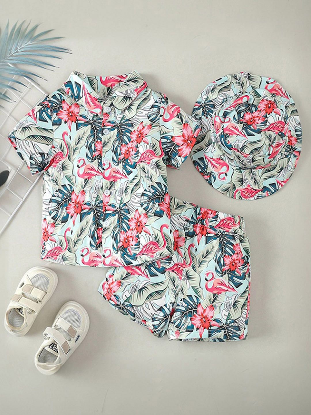 

INCLUD Boys Printed Shirt Collar Shirt With Shorts, Blue