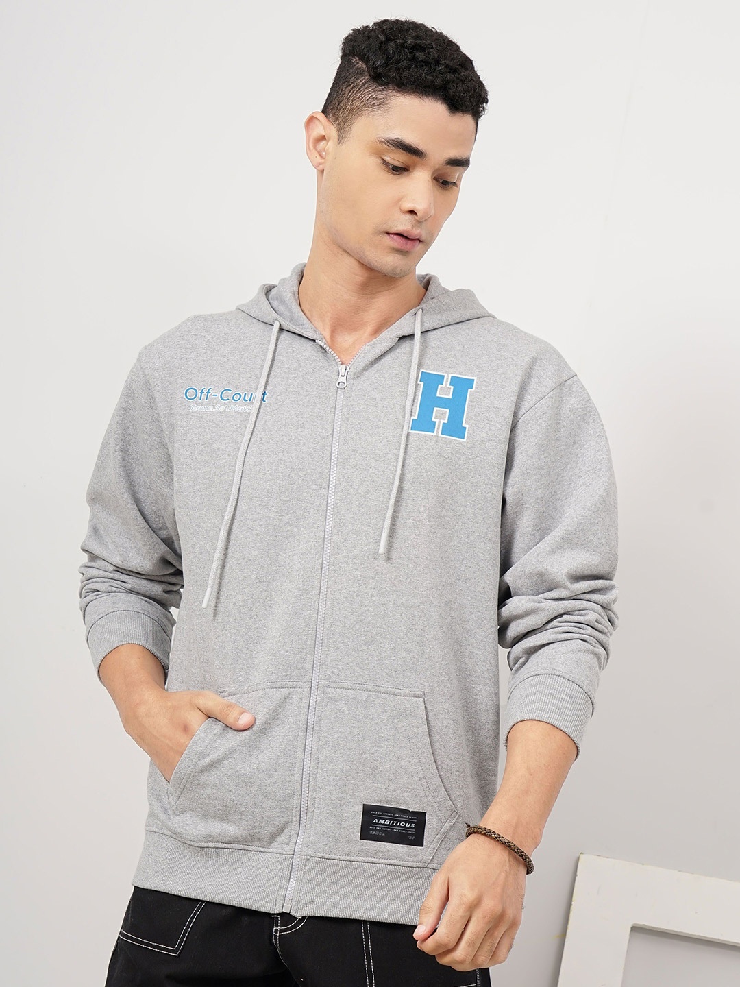 

Genoa Men Typography Printed Hooded Front-Open Sweatshirt, Grey