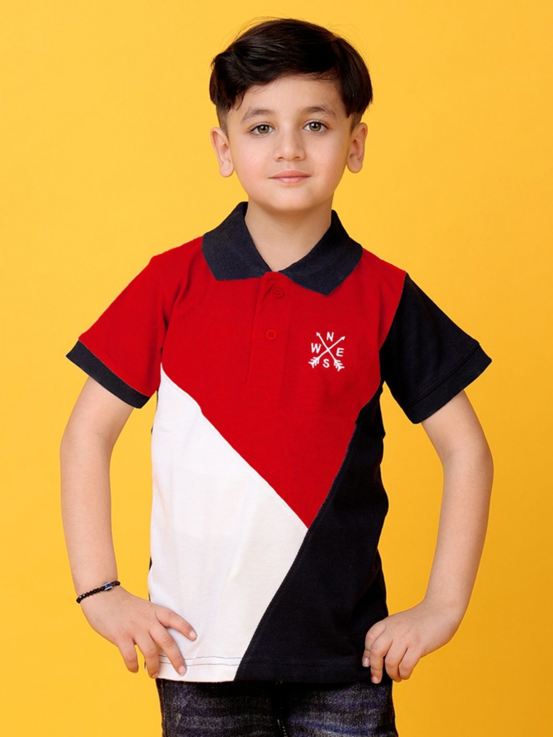 

KUCHIPOO Boys Colourblocked Polo Collar Cotton Regular Fit T-shirt, Red