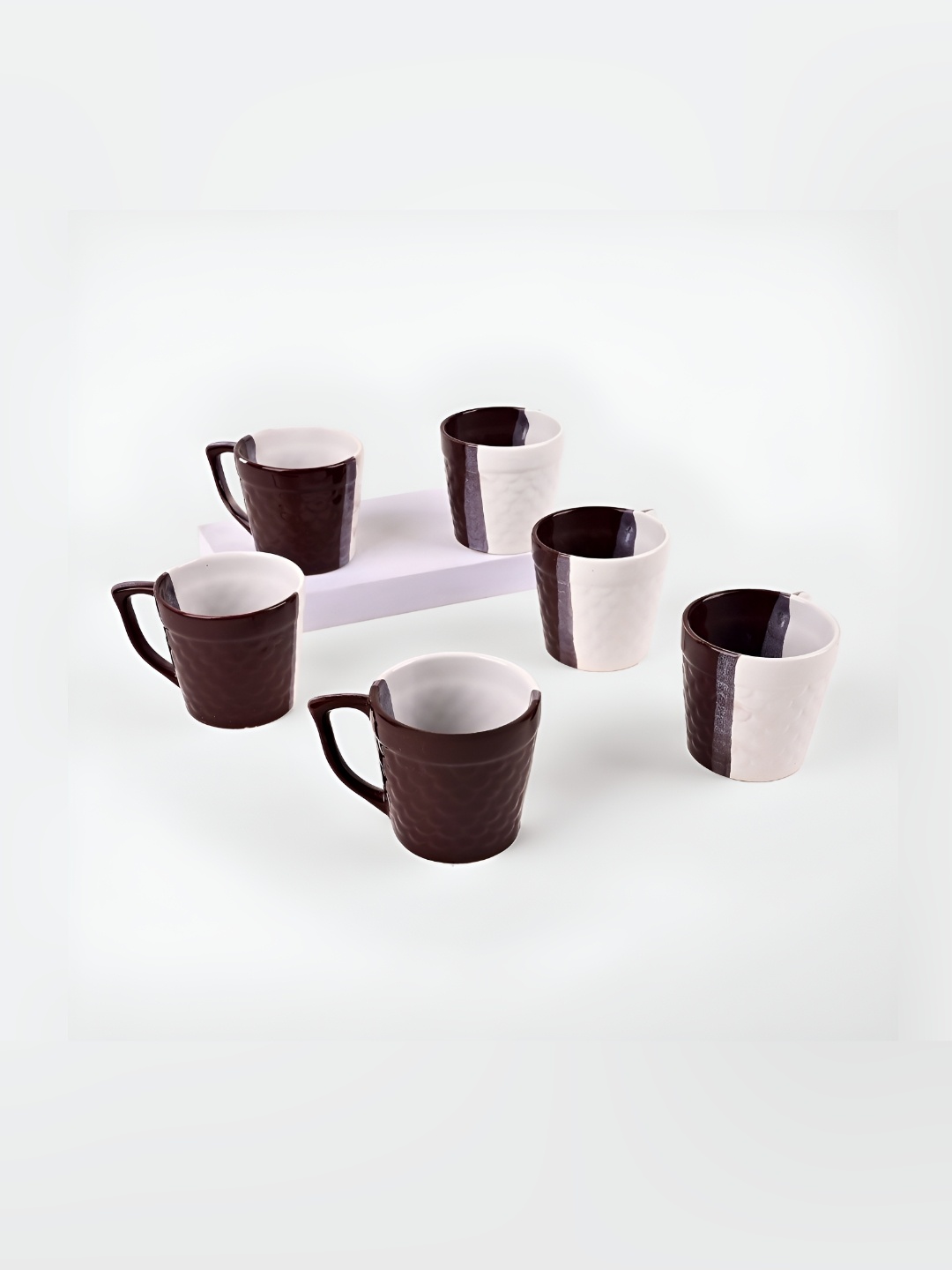 

Storepedia White & Brown 6 Pieces Textured Ceramic Matte Cups 150ml Each