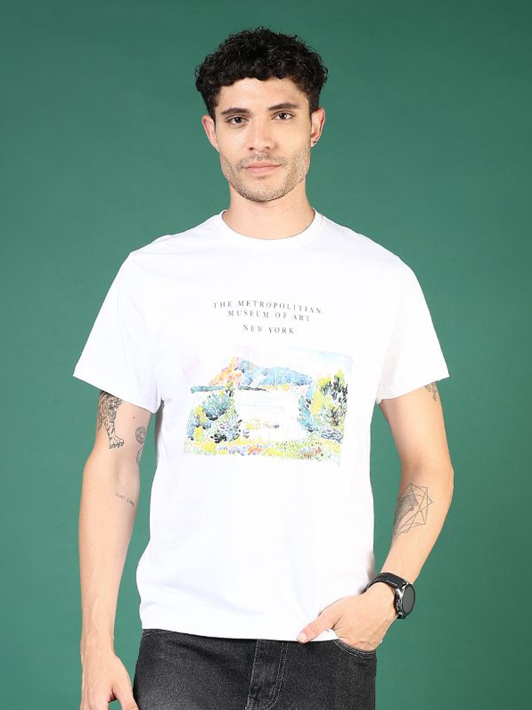 

V-Mart Men Graphic Printed Round Neck Cotton T-shirt, White
