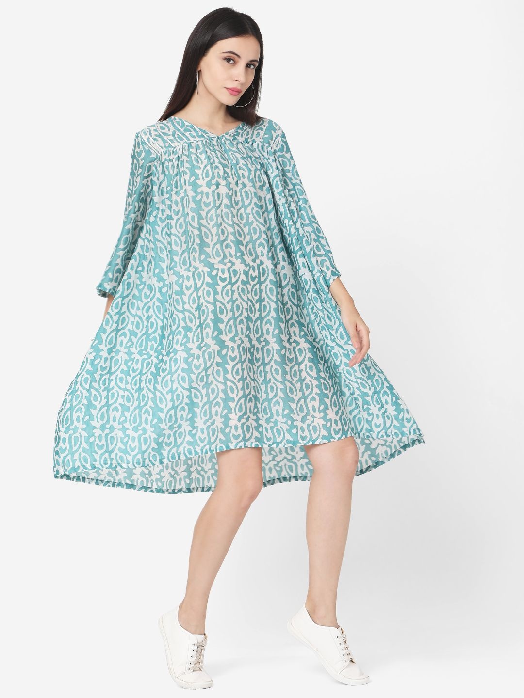 

KALINI Women Floral Print A-Line Knee Length Dress, Blue