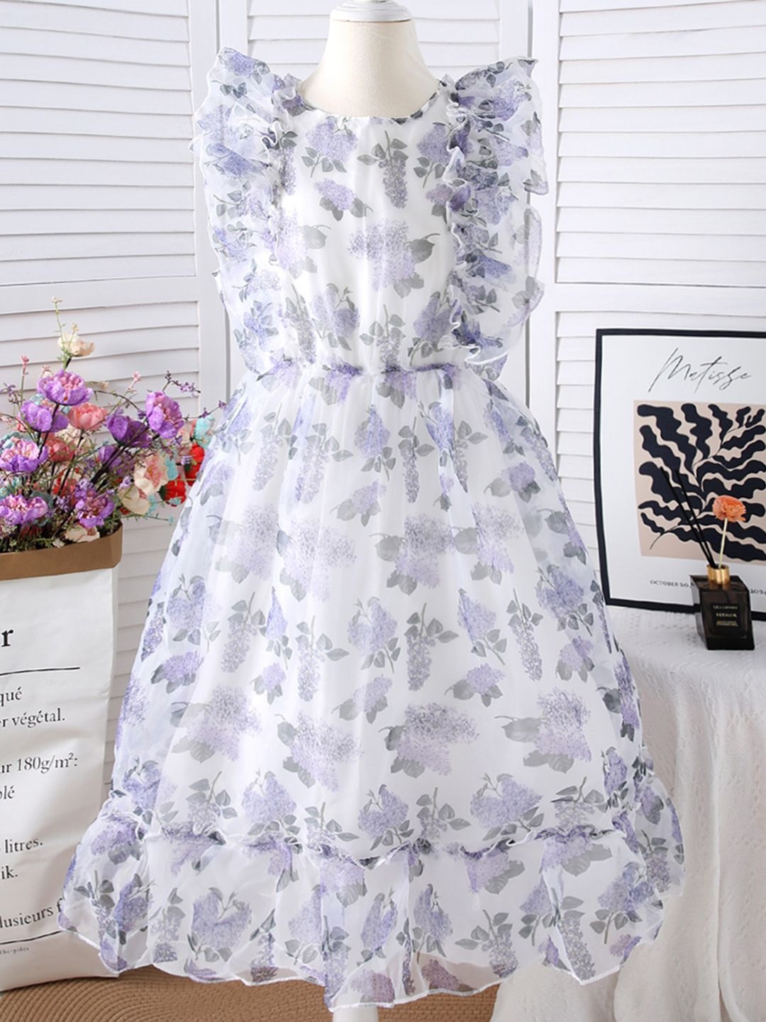 

INCLUD Girls Floral Printed Round Neck Fit & Flare Midi Dress, Multi
