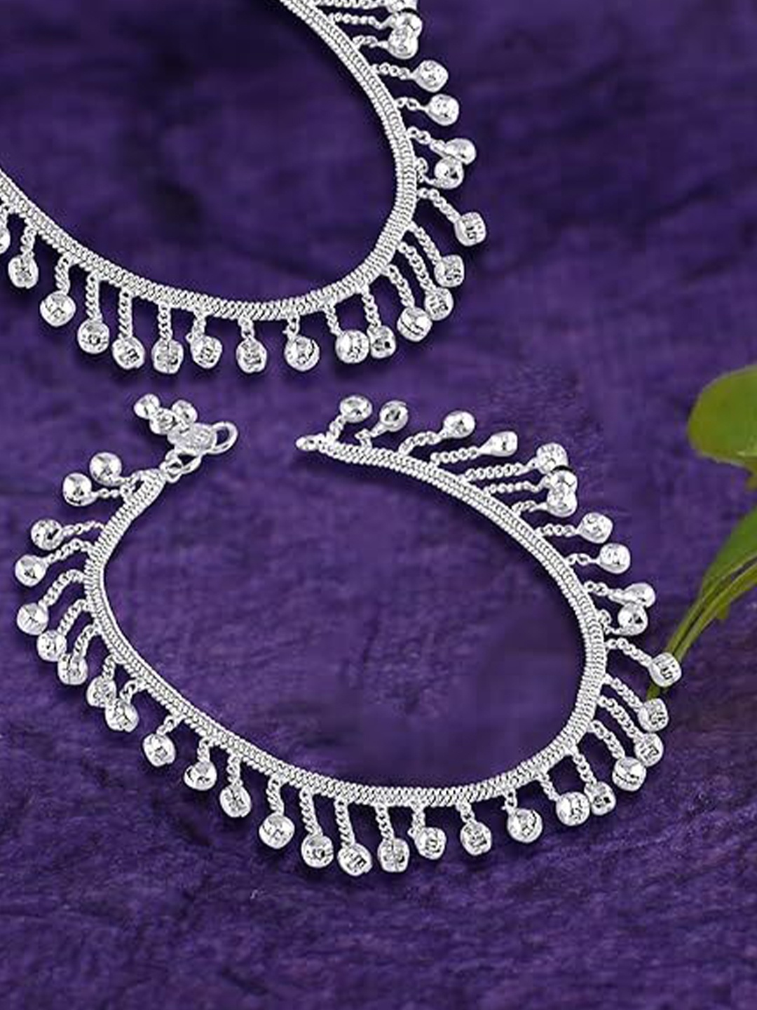 

Sangria Set Of 2 Silver-Plated Artificial Beaded Anklets