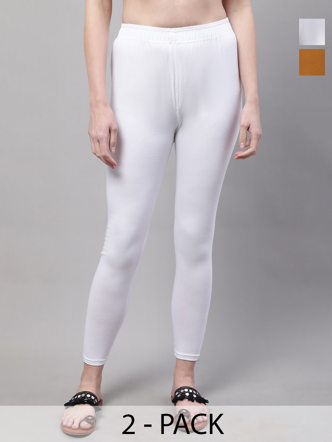 

Valles365 by S.C. Women Pack Of 2 Cotton Mid-Rise Ankle-Length Leggings, White