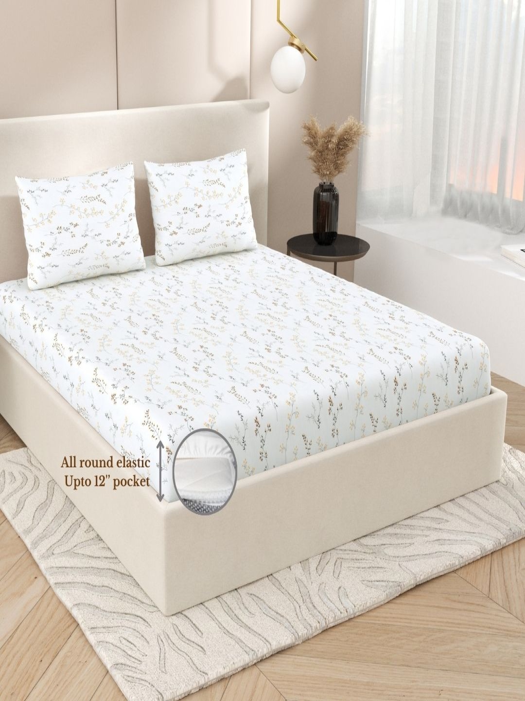 

Jaipur Weaves White & Yellow Floral King Bedsheet with 2 Pillow Covers