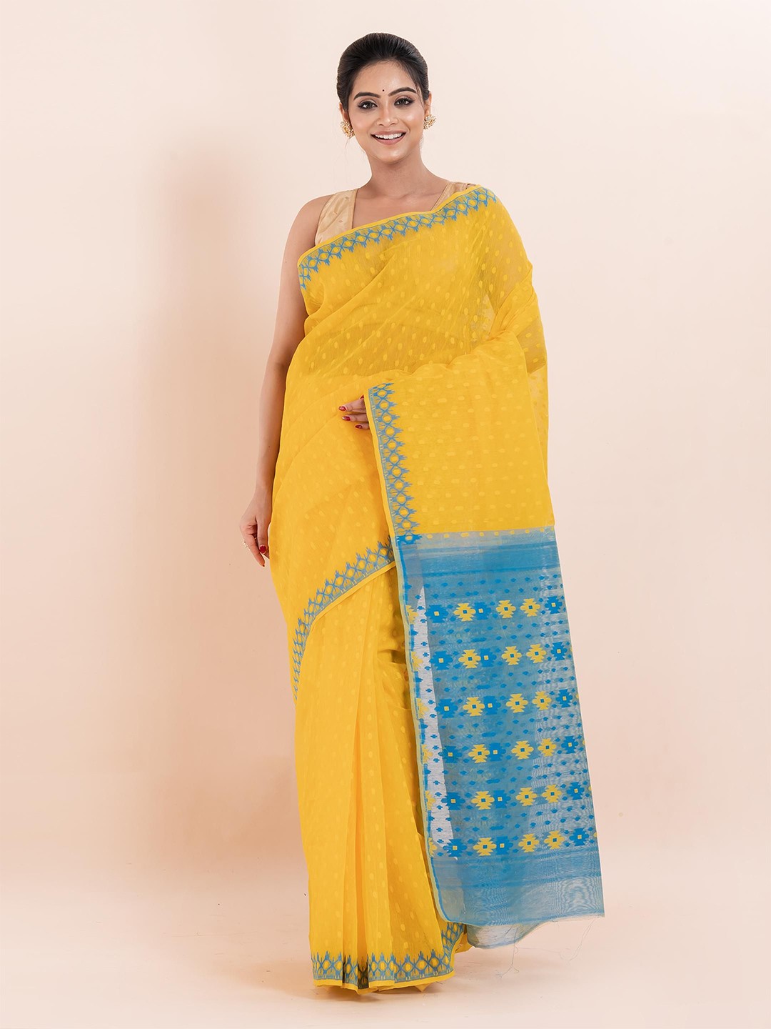 

PUKU Woven Design Jamdani Saree, Yellow