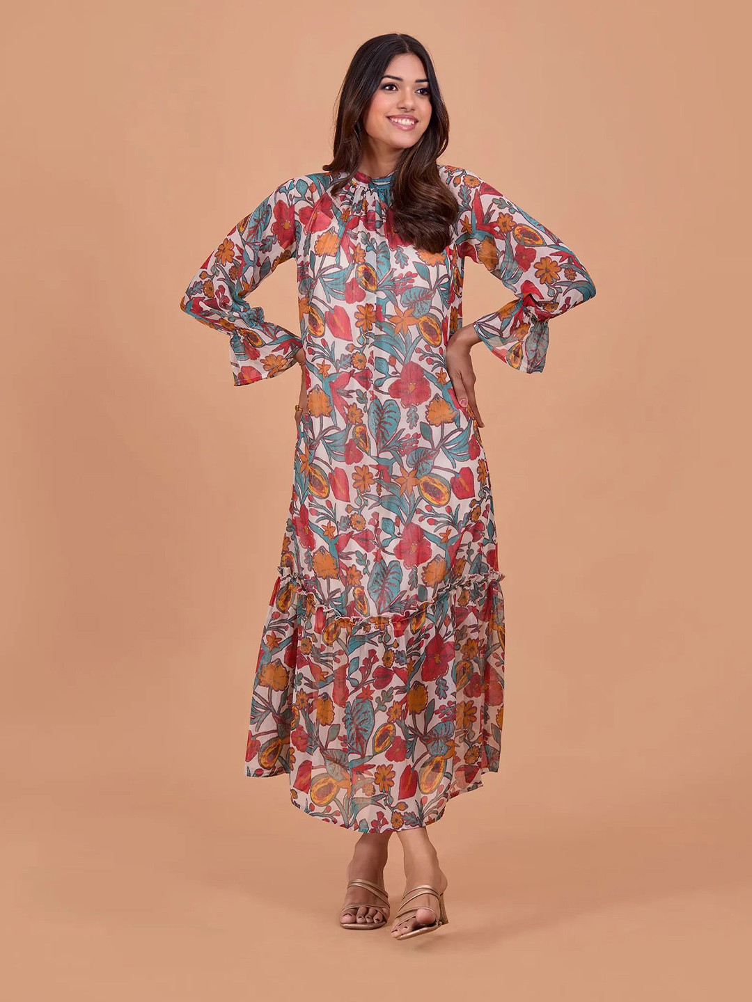 

all about you Women Floral Print Chiffon Maxi Dress, Red