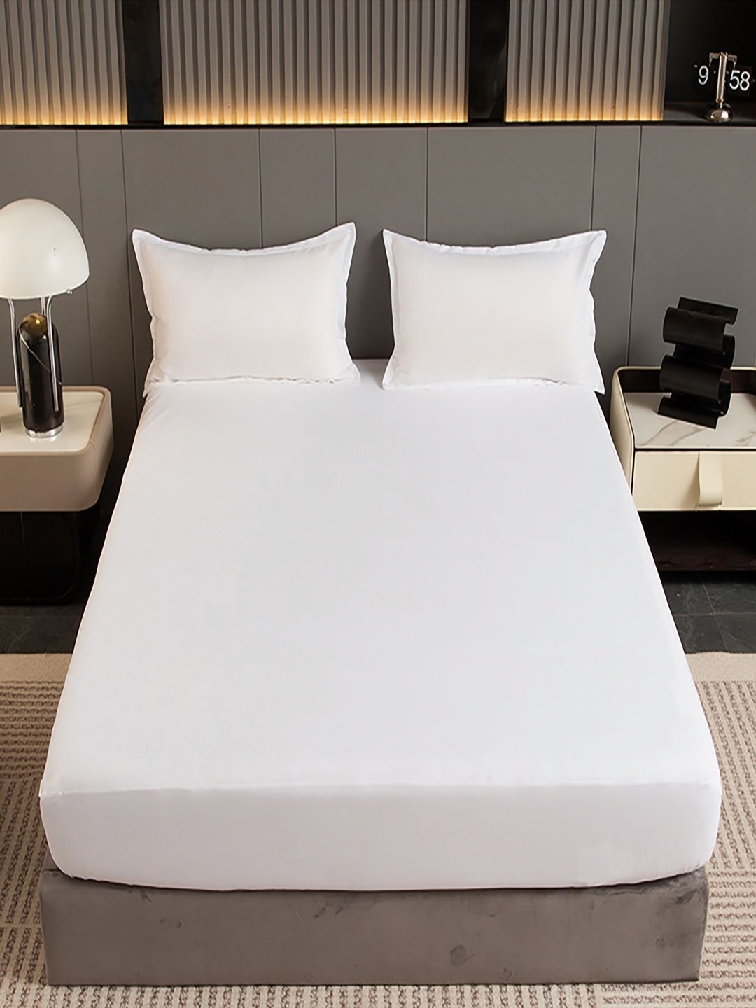 

JC HOME White Polycotton 140 TC Fitted King Bedsheet Set 1.8 m x 2.0 m