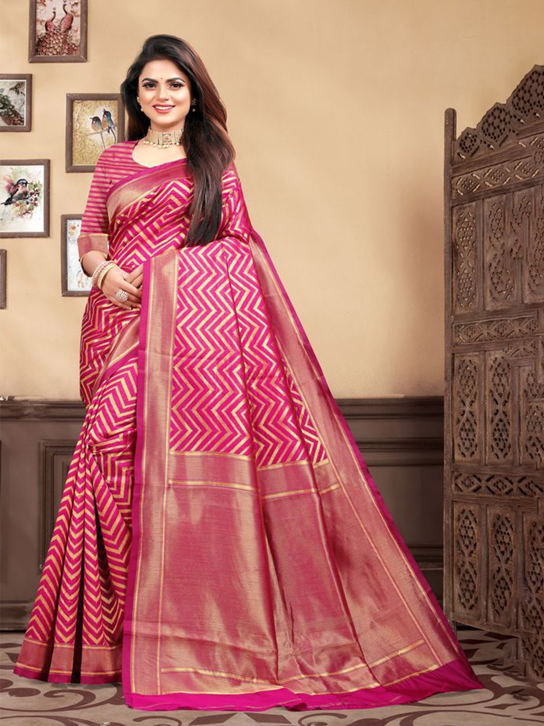 

Exclusiva Woven Design Zari Banarasi Saree, Pink
