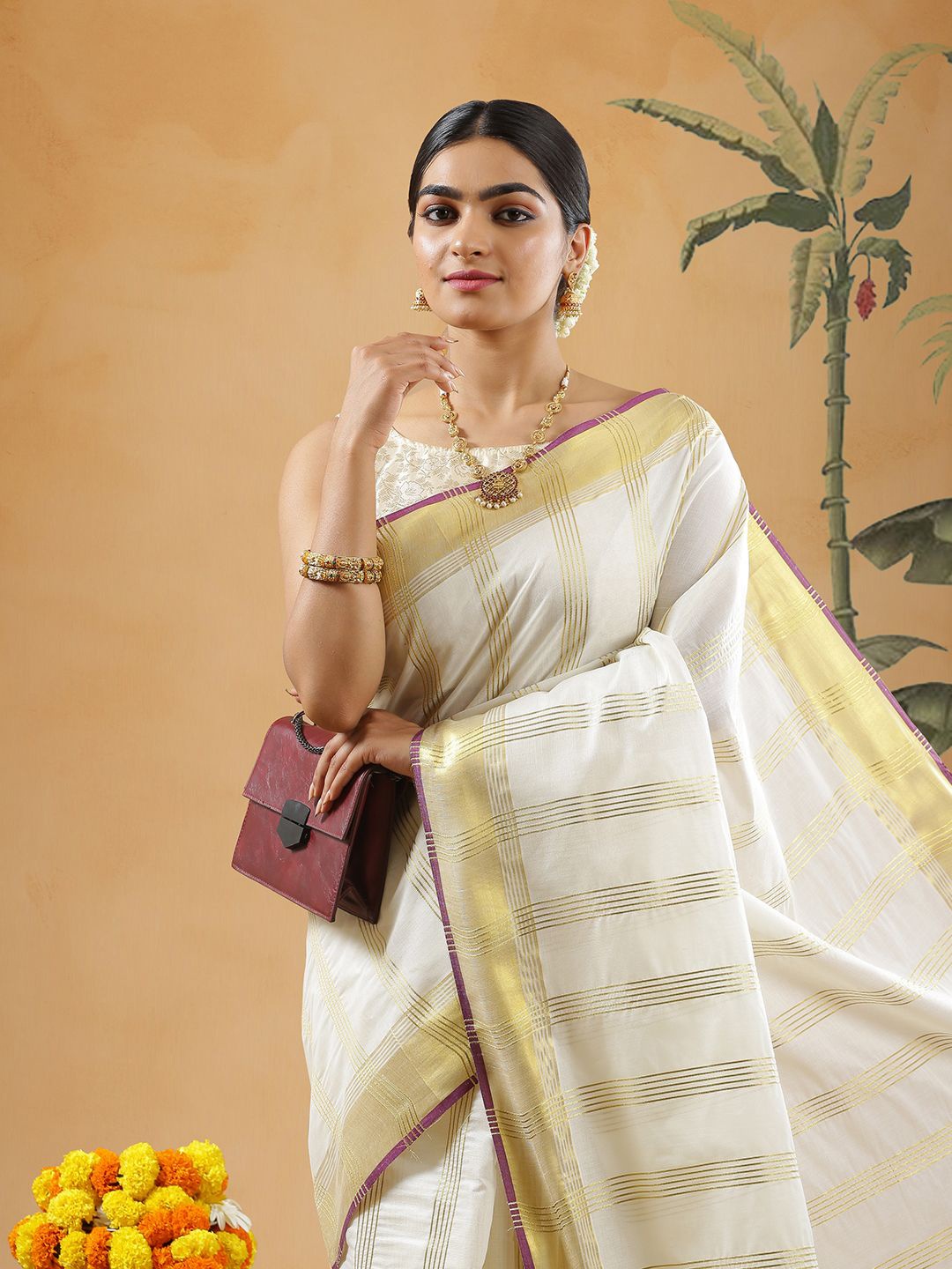 

Kalyan Silks Woven Design Zari Pure Cotton Kasavu Saree, Off white