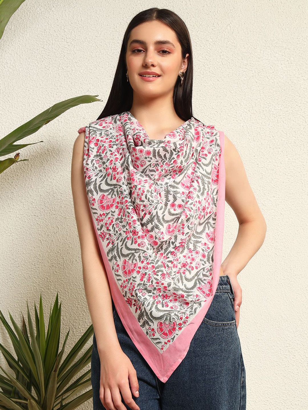 

HANDICRAFT PALACE Women Floral Printed Scarf, Pink