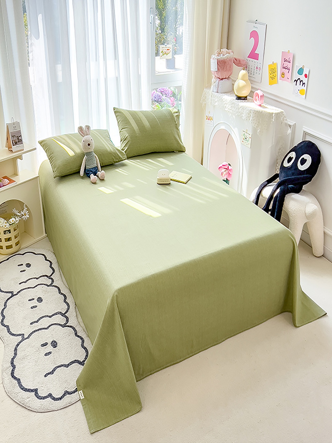 

JC HOME Green 140 TC Single Bedsheet with 1 Pillow Covers