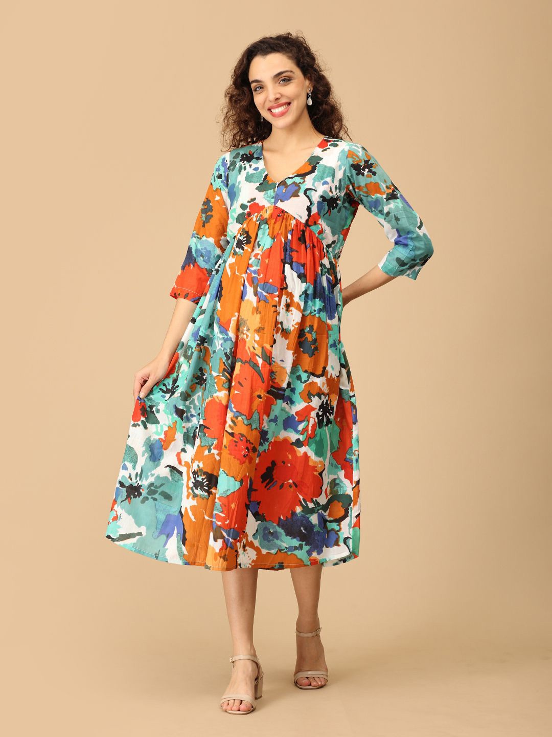 

The Mom Store Floral Print Maternity Empire Midi Dress, Multi