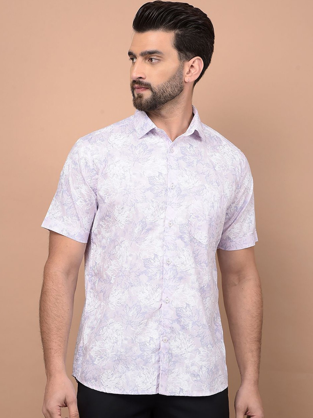 

Crimsoune Club Men Floral Printed Classic Slim Fit Casual Shirt, Lavender