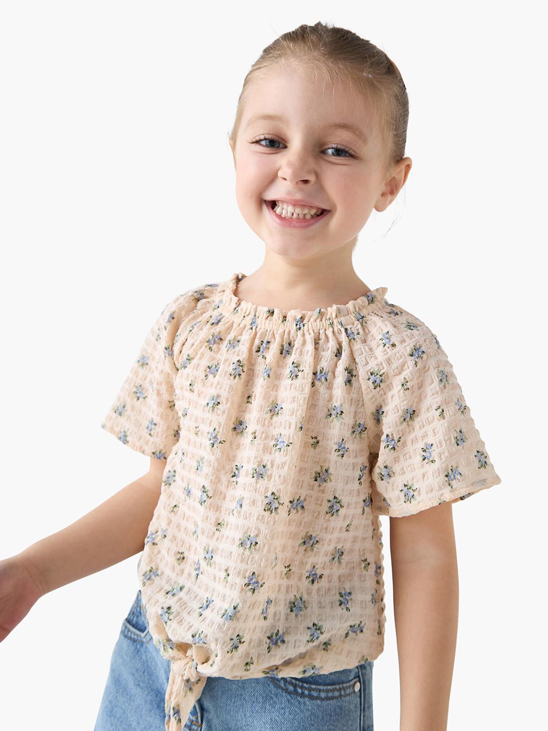 

Juniors by Babyshop Girls Floral Printed Round Neck Cotton Regular Top, Cream