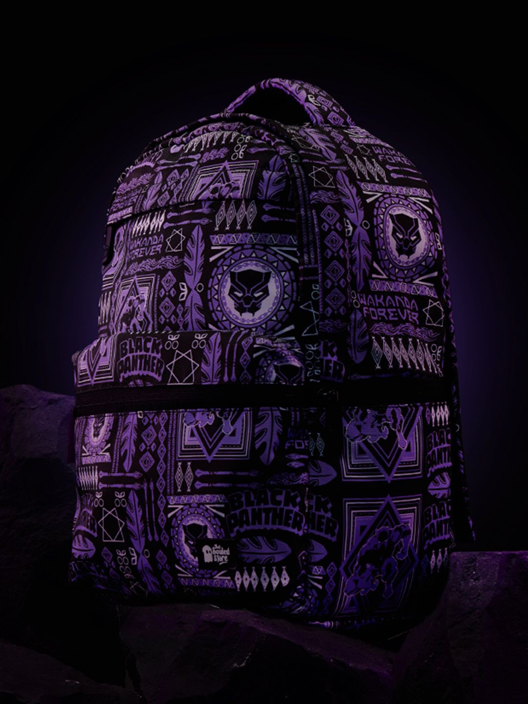 

The Souled Store Black Panther Tribal Pattern Backpack, Purple